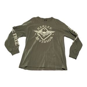 Harley Davidson military long sleeve mens size large cotton green chick babe